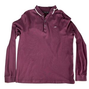 Michael Kors Men's Greenwich Long Sleeve Polo Shirt Cotton Size Medium FLAWED